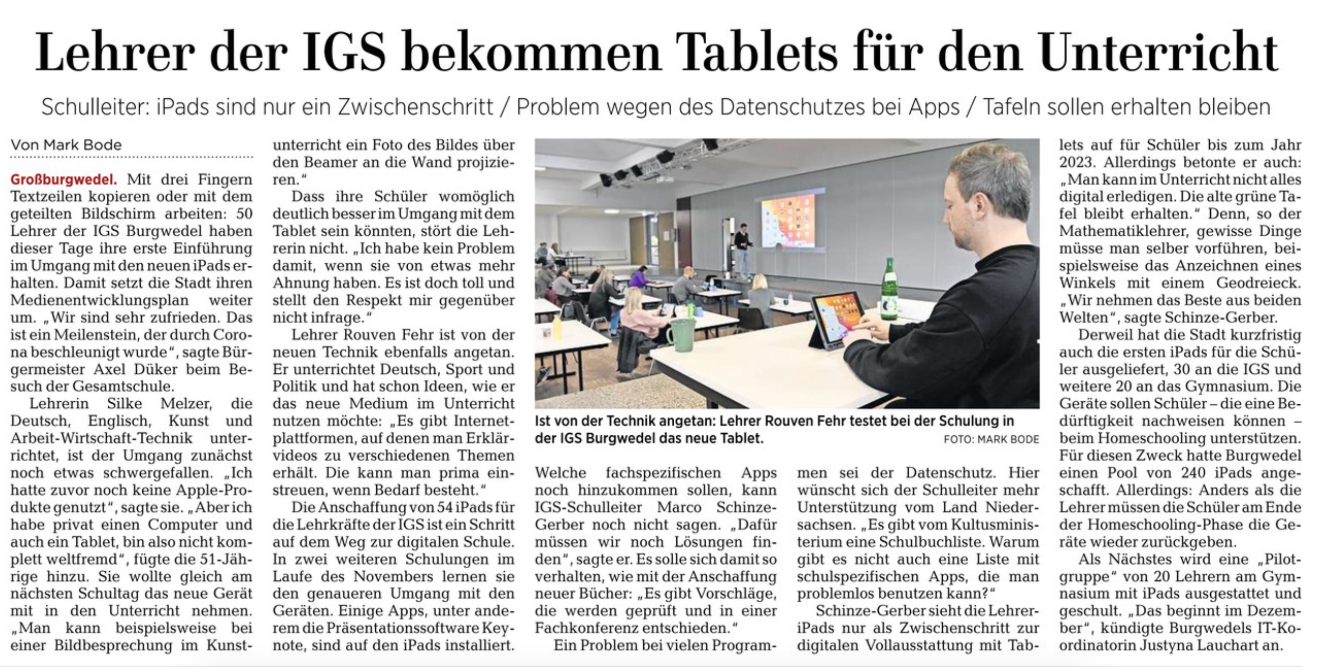Presse: Lehrer der IGS bekommen Tablets für den Unterricht