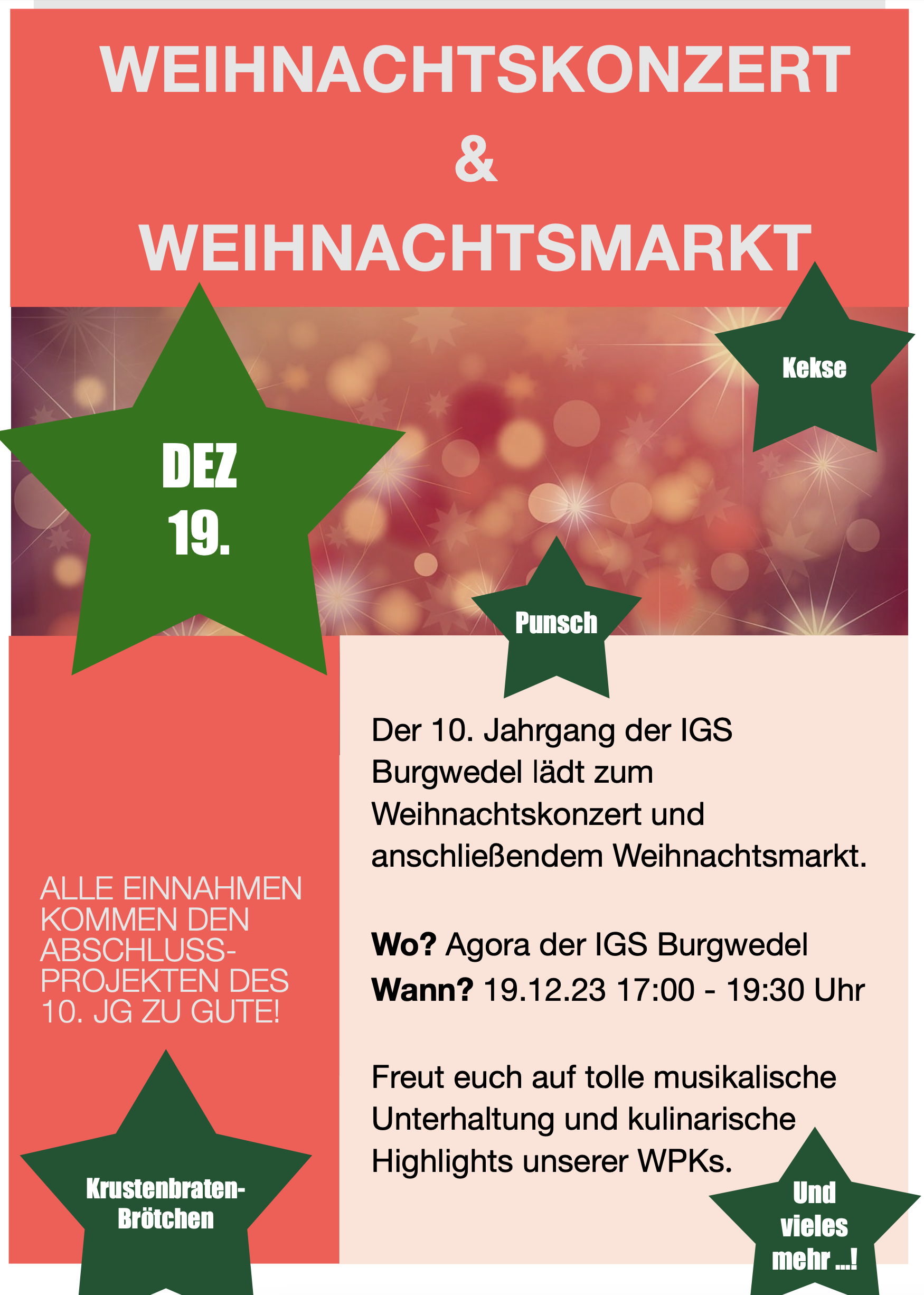 Weihnachtskonzert & Weihnachtsmarkt an der IGS Burgwedel am 19.12.2023